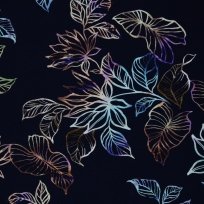 Viskózový úplet potisk barevné obrysy květů na modré