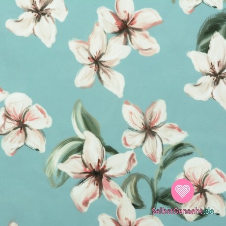 Silky / Rayon / Web Magnolia Print auf hellblau