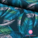 Teplákovina potisk palmové listy na modré
