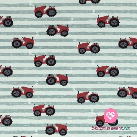 Traktor mit Strickdruck auf leichten Mintstreifen