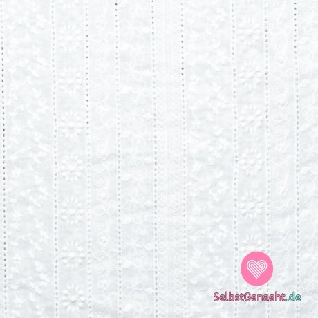 Baumwolle mit Stickerei von weißen Blumen auf hellgrau