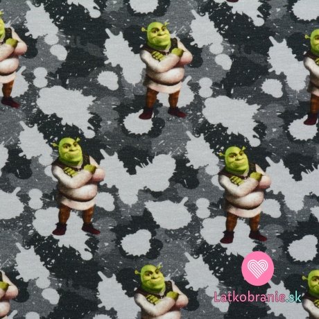 Teplákovina potlač Shrek na šedom maskáče