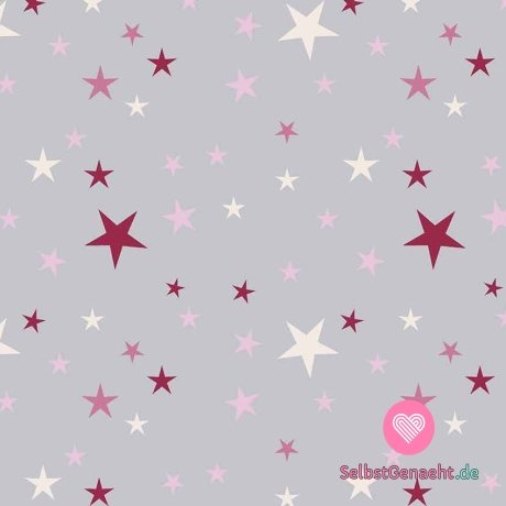 Strickdruck mit weißen und rosa Sternen auf Grau