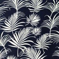 Viskóza bílé palmové listy na tmavě modré 