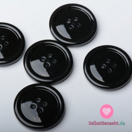 Runder Knopf, Vierloch, schwarz doppelt glänzend - groß