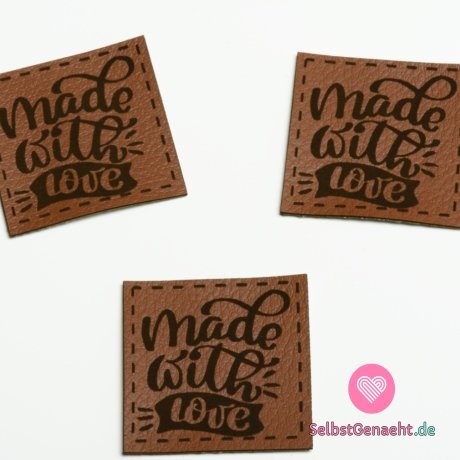 Bekleidungslabel „Made with love“, Kunstleder, Kunstleder