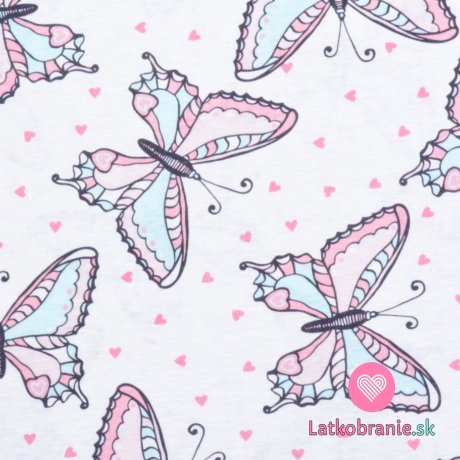 Bavlnený úplet motýle v pastelových farbách na bielej