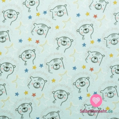 Baumwollflanelldruck mit Teddybären zwischen Sternen auf Blau