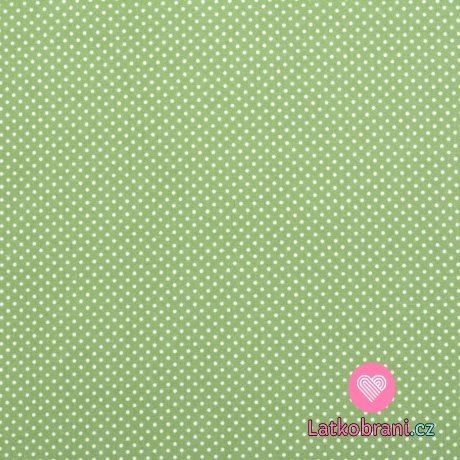 Bavlněné plátno drobné bílé puntíky na jarní zelené