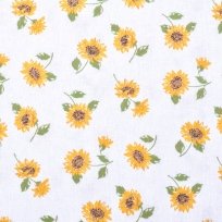 Bavlněné plátno potisk slunečnice na bílé