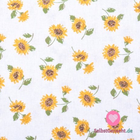 Baumwoll-Canvas-Sonnenblumendruck auf Weiß