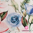 Teplákovina potisk modré a růžové čínské růže