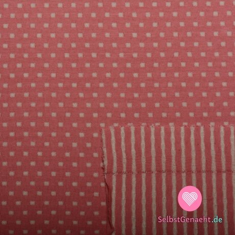 Doppelseitig gestrickt rosa mit ecrufarbenen Streifen / Quadraten