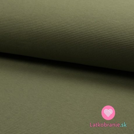 Bavlnený vaflový úplet jednofarebný khaki zelený