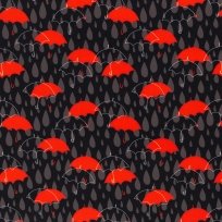 Softshell potisk červené deštníky mezi kapkami na černé s fleecem