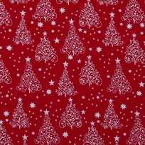 Bavlněné plátno potisk vánoční strom na červené