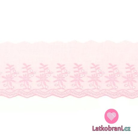 Bavlněná krajka s vyšívanými dvojitými květy 90 mm růžová