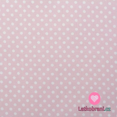 Bavlněné plátno bílé puntíky na baby růžové 