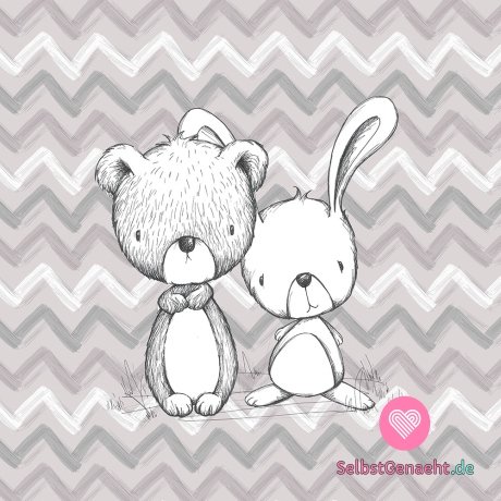 Panel aus Teddybär und Hase auf grau-weißem Winkel