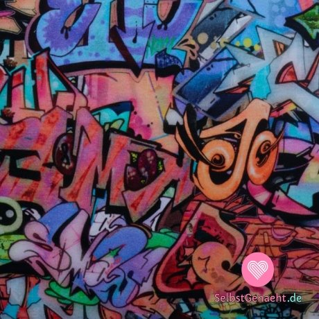 French Terry mit farbigem Graffiti-Aufdruck
