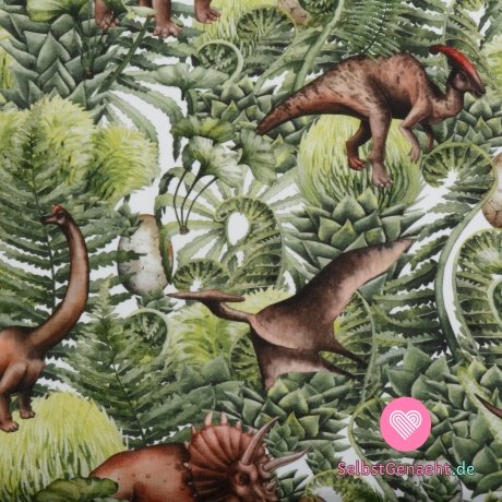 French Terryn drucken Dinosaurier zwischen prähistorischen Pflanzen