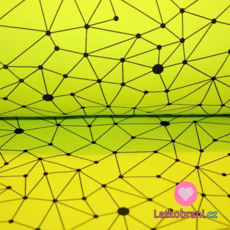 Teplákovina geometrické vzory na žluto-zelené do neonova (pavučinka)