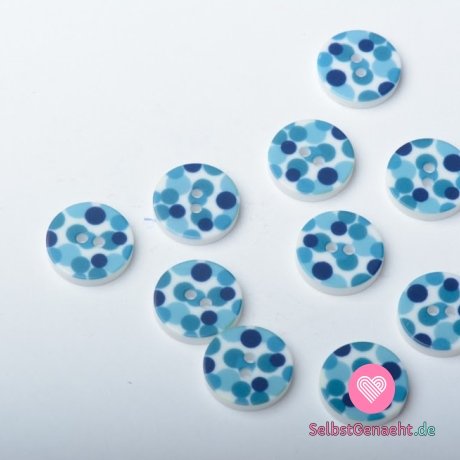 Knopfdruck blaue Tupfen auf Weiß - klein