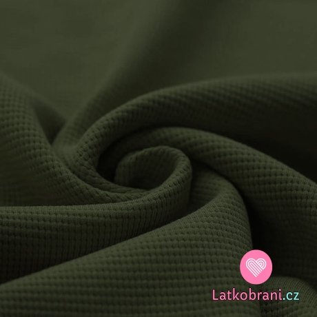 Bavlněný vaflový úplet jednobarevný khaki zelený