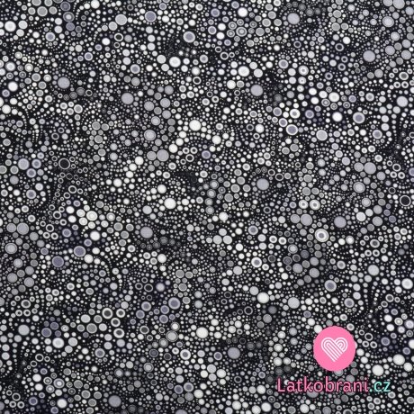 Bavlněné americké plátno potisk šedé bublinky na černé