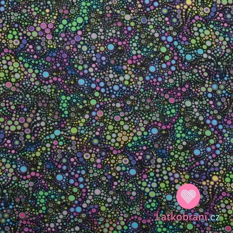 Bavlněné americké plátno potisk barevné bublinky na černé