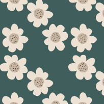 Rebrovaná pletenina s potlačou bielych kvetov na smaragdovo zelenú, BIO