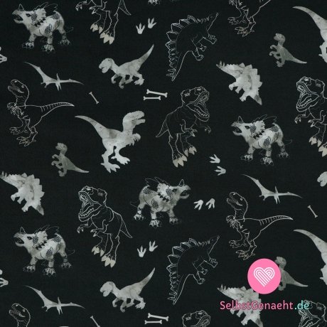 Softshell-Dinosaurier-Print auf Schwarz