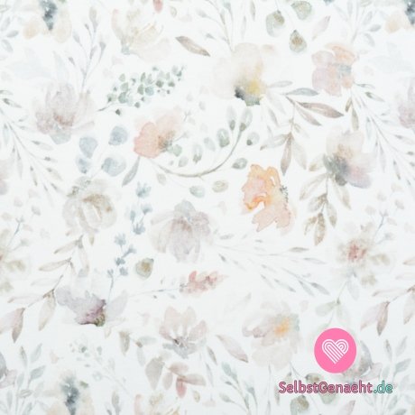 Strickdruck mit Aquarellblumen auf Weiß