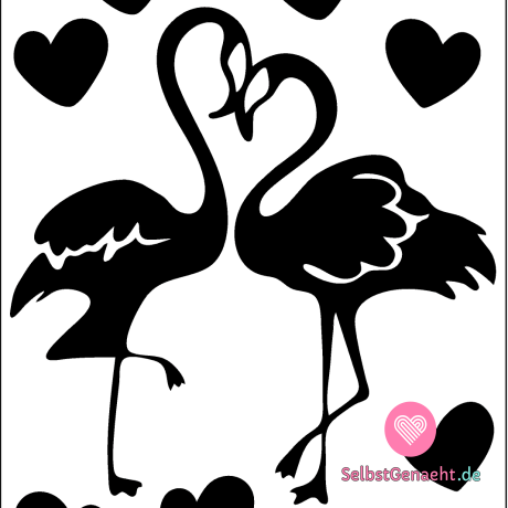 Schwarzes Bügeleisen auf verliebten Flamingos