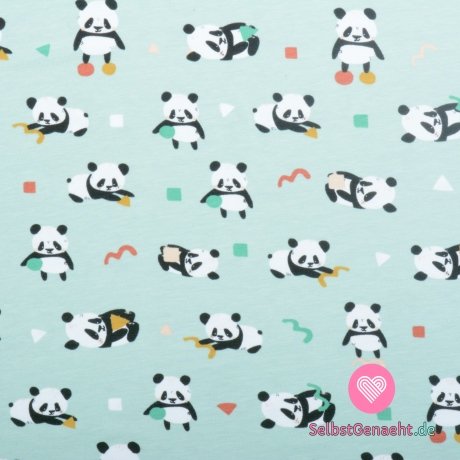 Strickdruck eines verspielten Pandas auf Minze, BIO