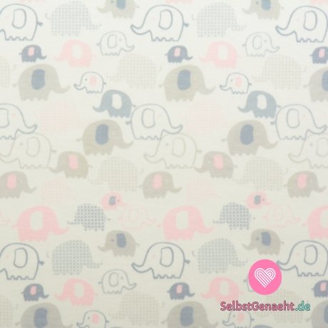 Gestrickte digitisk rosa und graue Babyelefanten auf Weiß