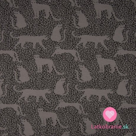 Teplákovina potlač počesaná leopardí vzor sa siluetami leopardov v šedej