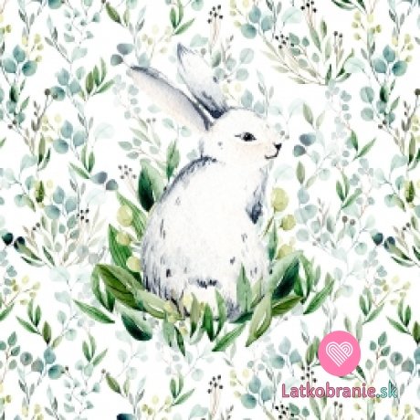 Bavlnený panel sediaci králik v eukalyptových listoch 40x40 cm