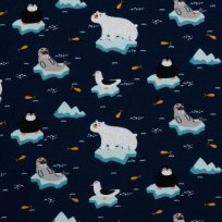 Teplákovina počesaná potisk polární zvířata na námořnické modré