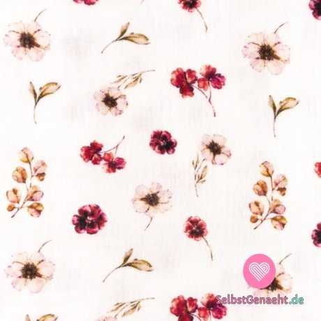 Doppelte Gaze / Musselin-Blumen in Rosa auf Weiß