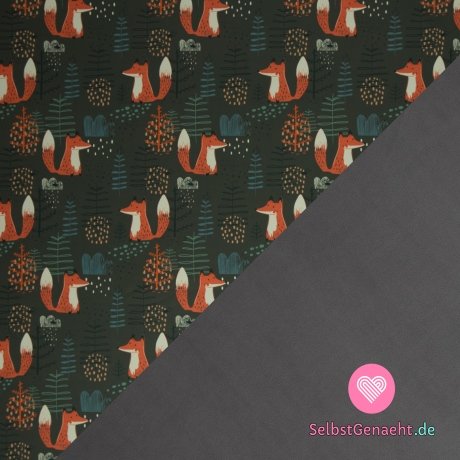 Softshell-Print Fuchs auf Khaki mit Fleece
