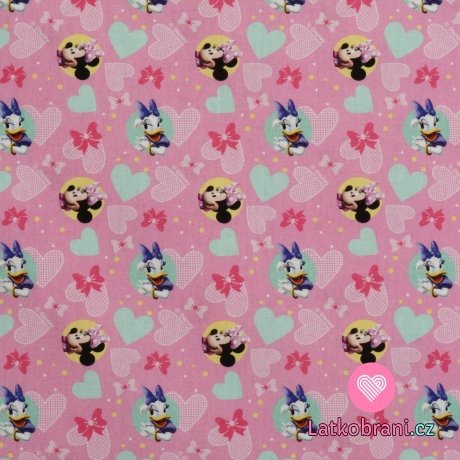 Bavlněné plátno potisk Mickeyho klubík na růžové