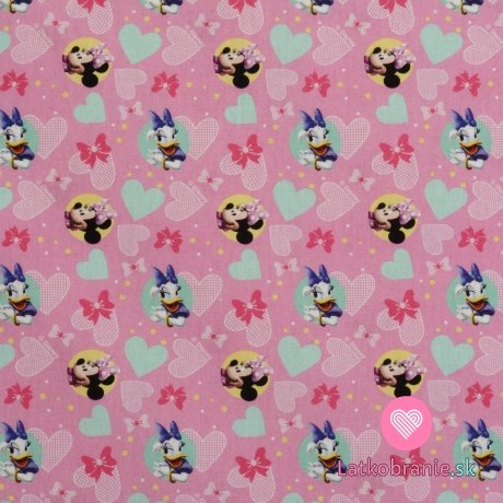 Bavlnené plátno potlač Mickeyho klubík na ružové