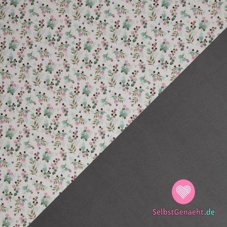 Softshell-Print von zarten Blumen auf Weiß mit Fleece