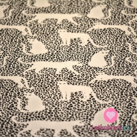 Teplákovina počesaná potisk leopardí vzor se siluetami leopardů v barvě kapučíno