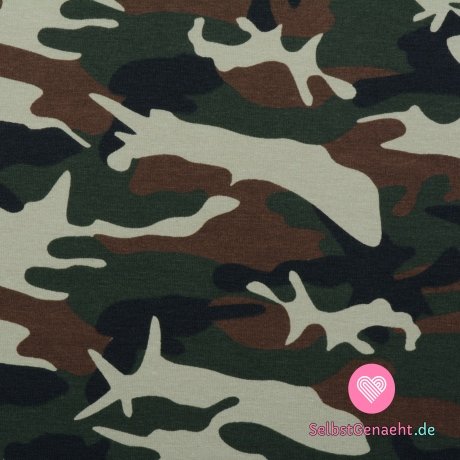 French Terry bedruckt Camouflage braun - grün