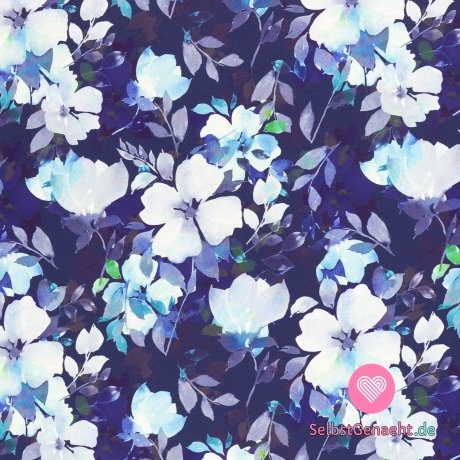 Softshell-Blumendruck auf Blau-Lila mit Fleece