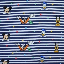Úplet potlač Mickey a jeho kamaráti v pruhoch na modrej