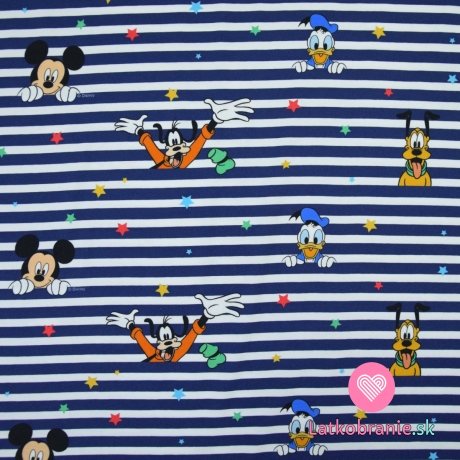 Úplet potisk Mickey a jeho kamarádi v pruzích na modré