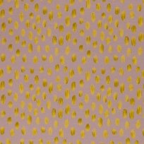 French Terry mit beigemischtem Modaldruck aus gelben, unregelmäßigen Pinselstrichen auf braunem Taupe